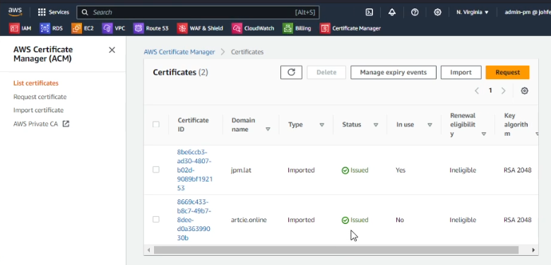 AWS certificate manager