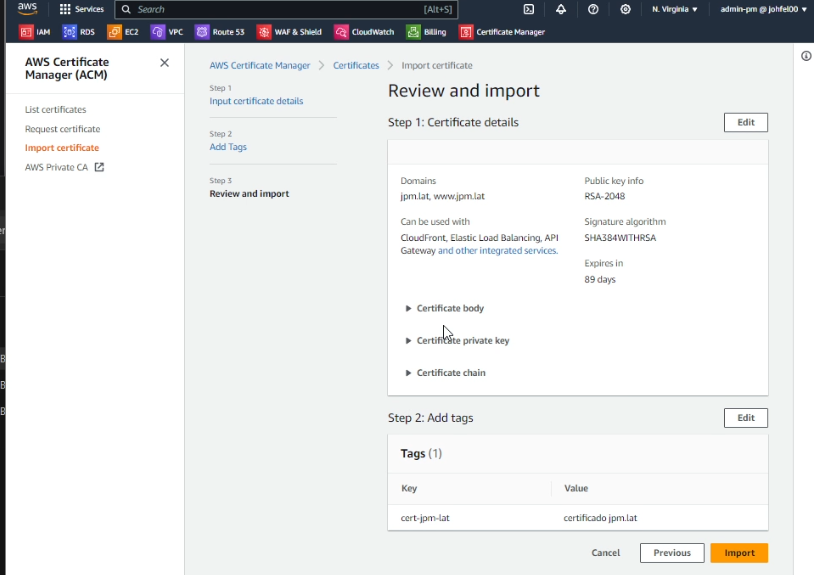 AWS certificate manager