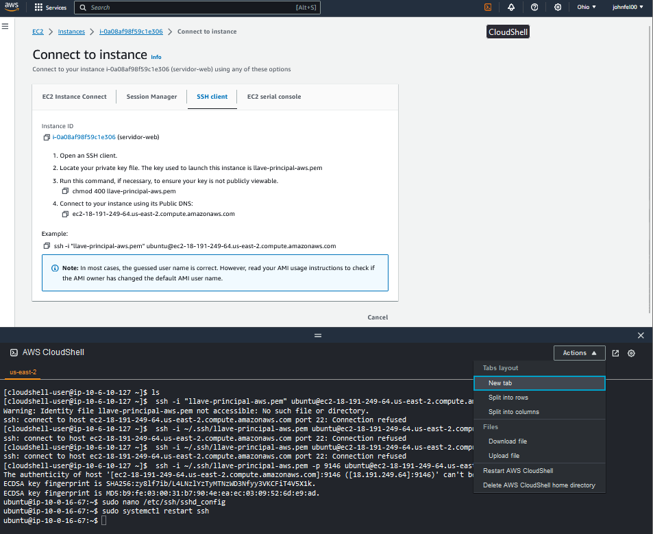 Conexión de la instancia