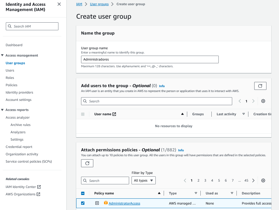 Crear grupo de usuario