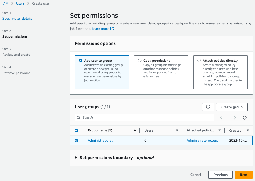 Crear grupo de usuario